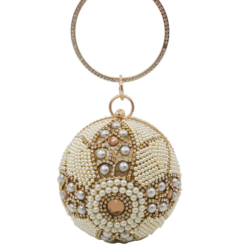 Plastic Round Pearl And Diamond Handbag