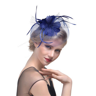 Ladies Net Hairpin Feather Headdress Stage Hat