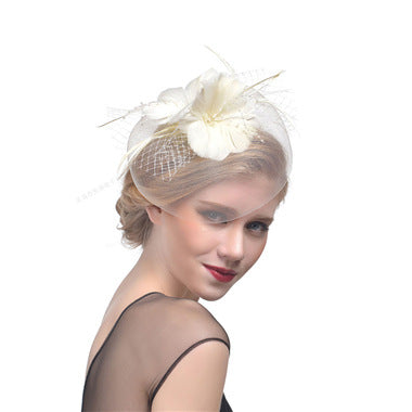 Ladies Net Hairpin Feather Headdress Stage Hat