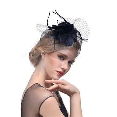 Ladies Net Hairpin Feather Headdress Stage Hat