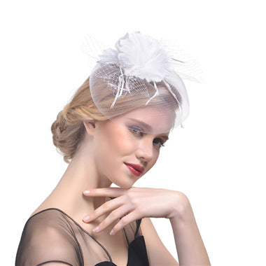 Ladies Net Hairpin Feather Headdress Stage Hat