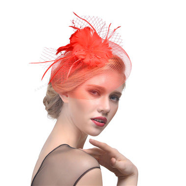 Ladies Net Hairpin Feather Headdress Stage Hat