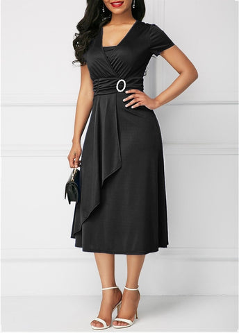 Sexy Asymmetrical Big V-neck High Waist Midi Dress