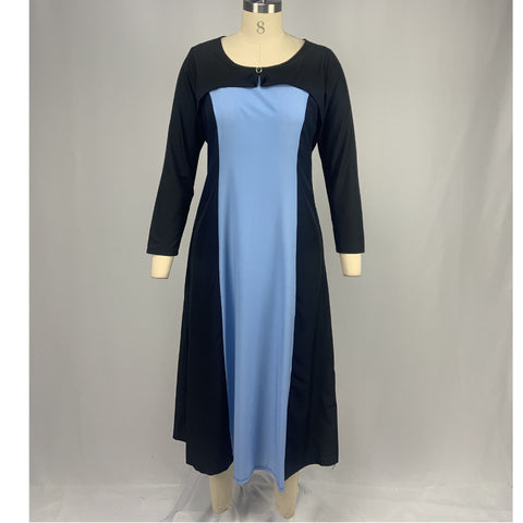 Spring And Autumn Round Neck Contrast Long-sleeved Sweet Party Dress