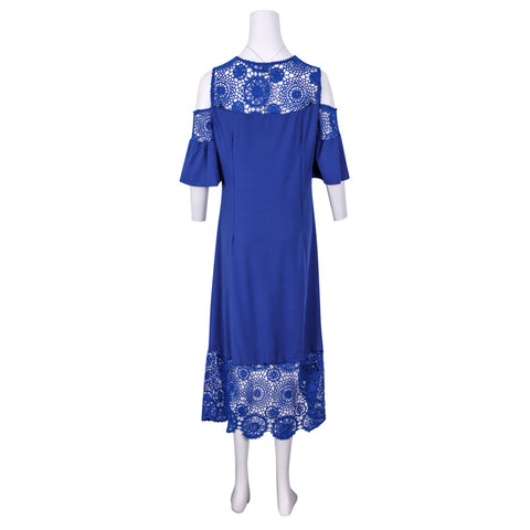 Butterfly Sleeve Mid-calf Dress Women Sexy Cold Shoulder Dress Lace Stitching Ladies Dresses Spring Female Vestido