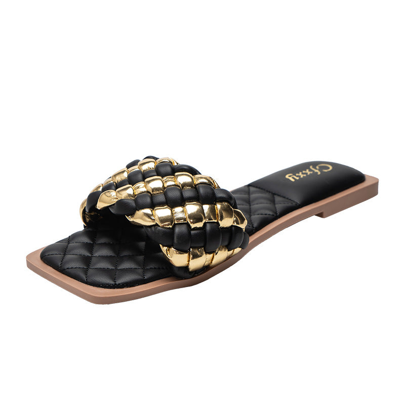 Female Slides Slippers Flat Heel Sandals Phnom Penh Woven Slippers Female