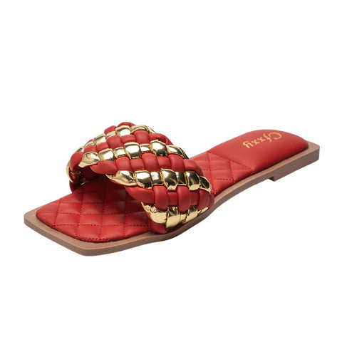 Female Slides Slippers Flat Heel Sandals Phnom Penh Woven Slippers Female