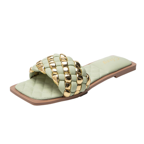 Female Slides Slippers Flat Heel Sandals Phnom Penh Woven Slippers Female