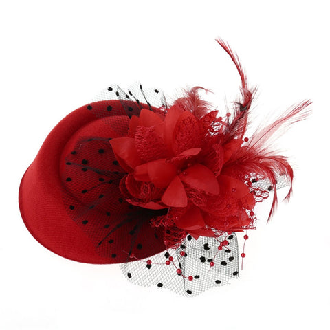 Vintage Woolen Hat, Pearl Feather Flower Hairpin