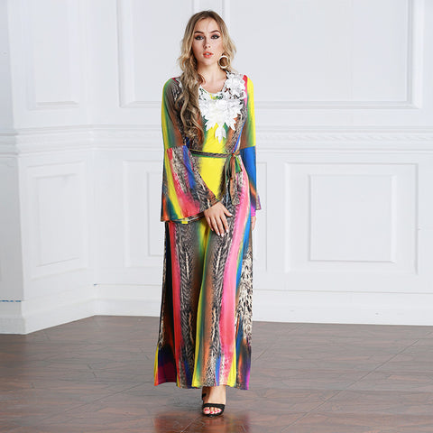 Fashionable Women's Colorful Printed Long Dress