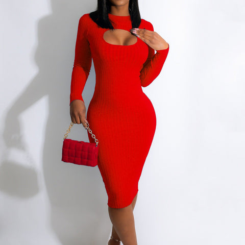 Fashion Thickened Knitted Slim Cut Out Dress