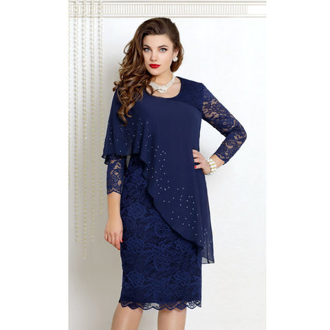 Solid Color Lace Stitching Elegant Cropped Sleeves Slim Dress