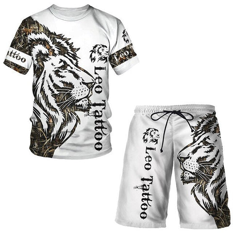 3D Printed Men's T-shirt Suit Fashion Men's Lion Sports Coat Shorts