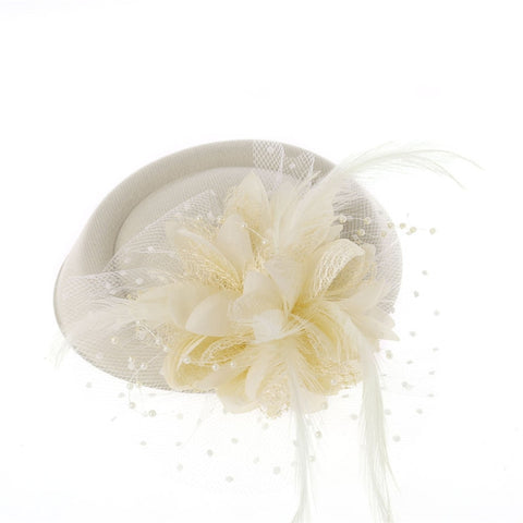 Vintage Woolen Hat, Pearl Feather Flower Hairpin