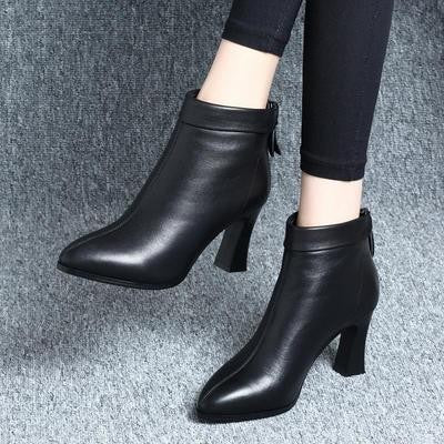 Women's Short Boots With Thick Heels Mid-heel