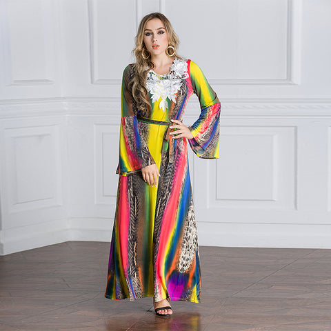 Fashionable Women's Colorful Printed Long Dress