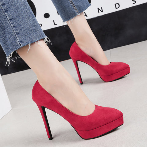 Sexy Pointed High Heels Suede Nightclub Waterproof Platform