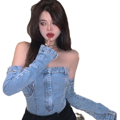 Short Summer Strapless Denim Vest Top For Women