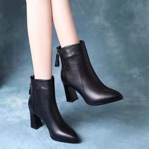 Women's Short Boots With Thick Heels Mid-heel