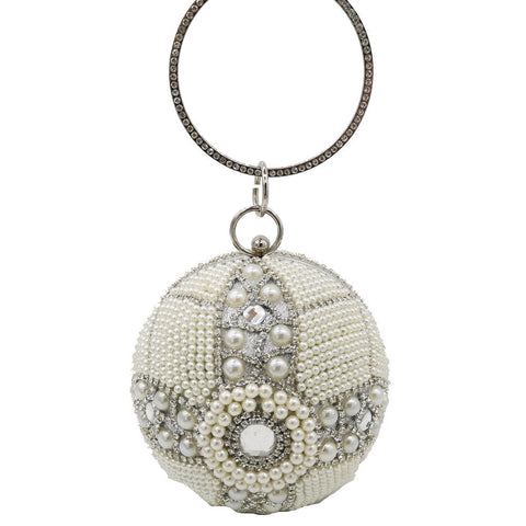 Plastic Round Pearl And Diamond Handbag