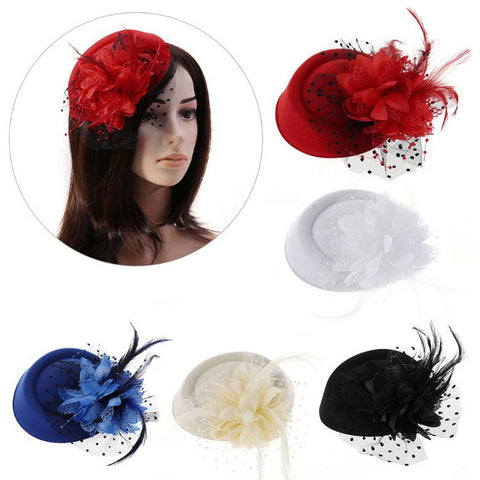 Vintage Woolen Hat, Pearl Feather Flower Hairpin