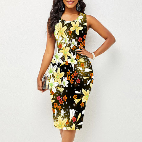 Sleeveless Fashion Print Multicolor Dress Women