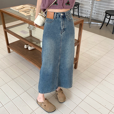 Summer Women's Vintage High Waist Seasonal Design Contrast Pocket Denim Skirt