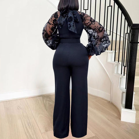 Women's Mesh Lantern Sleeve Jumpsuit