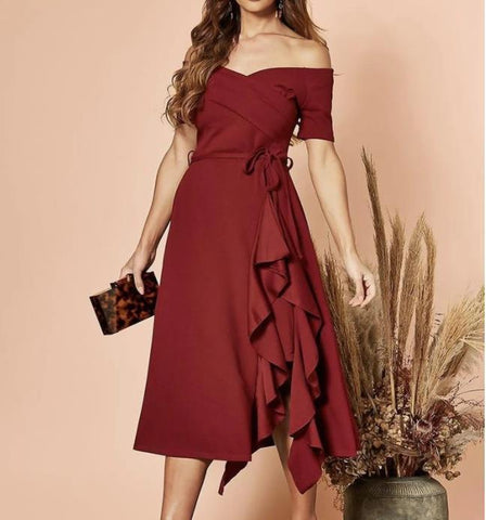 One-shoulder Party Slanted Shoulder Dress