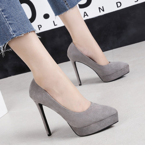 Sexy Pointed High Heels Suede Nightclub Waterproof Platform