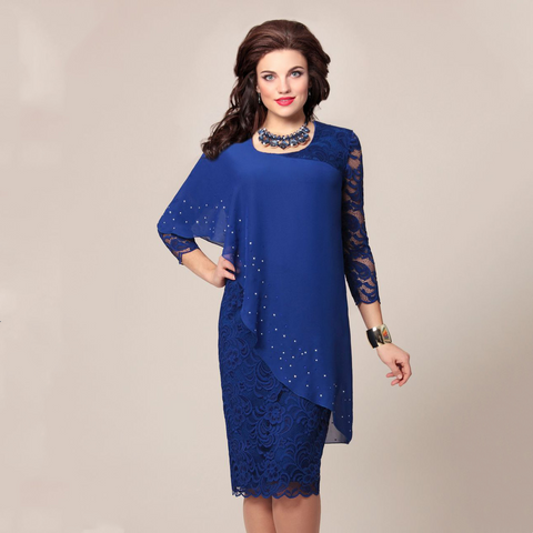 Solid Color Lace Stitching Elegant Cropped Sleeves Slim Dress